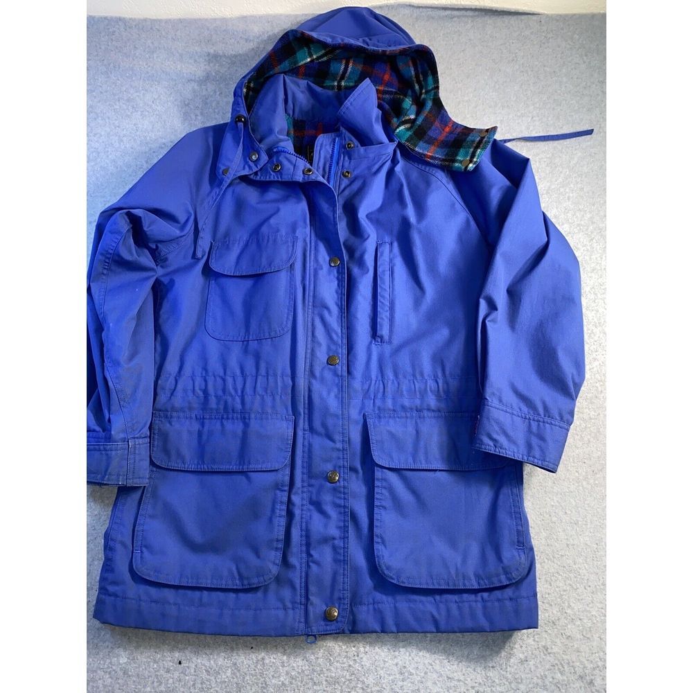Vintage 80s Eddie Bauer Wool Lined Mountain Parka Jacket Blue Women Size S Hood